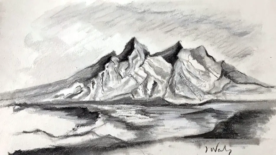 How to Draw a Mountain and River in Charcoal Pencil